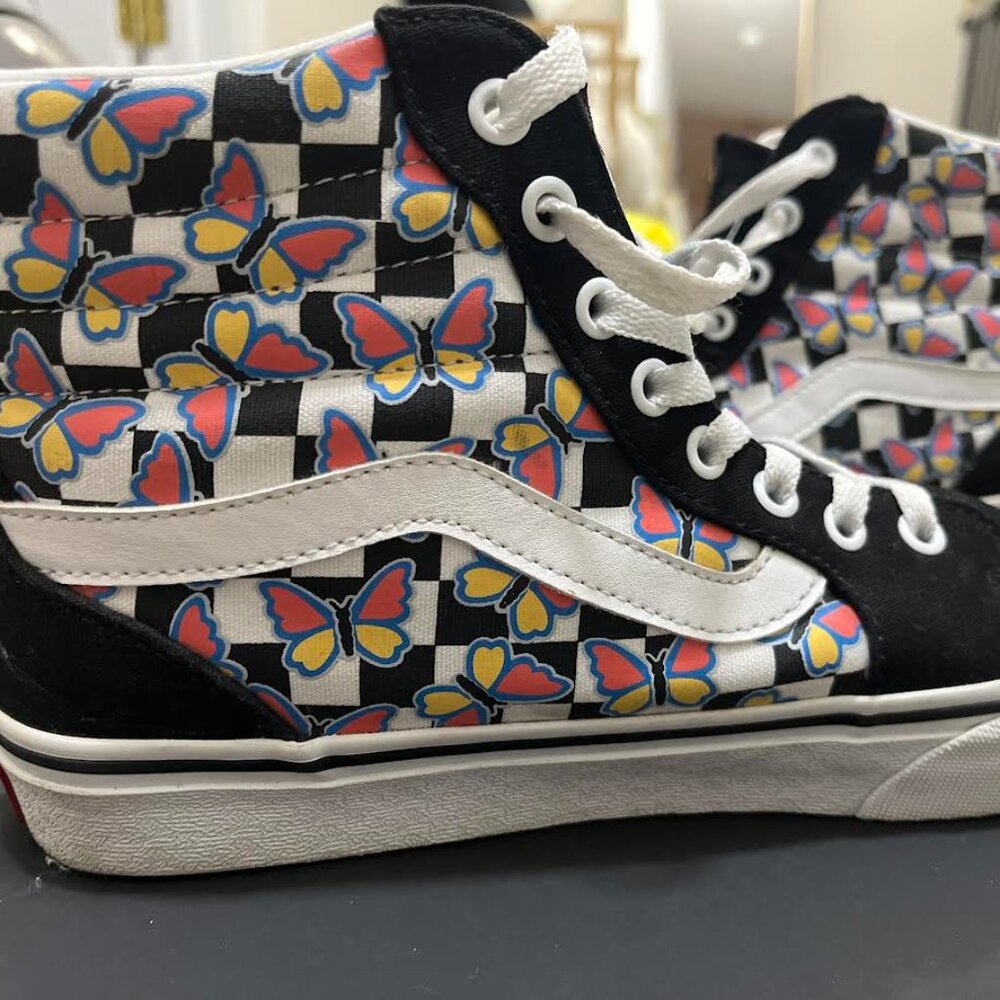 Vans 8.5 Women's Filmore Butterfly Checkerboard Hi Top Skate Shoes